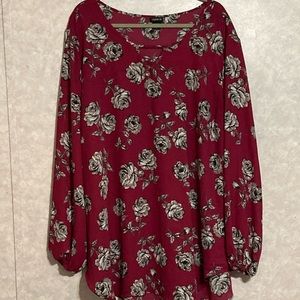 Torrid long sleeve blouse sz 5. Burgundy w/roses